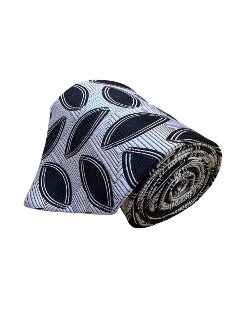Five Star Mens Black & White 100% Silk Geometric Pattern Designer Necktie
